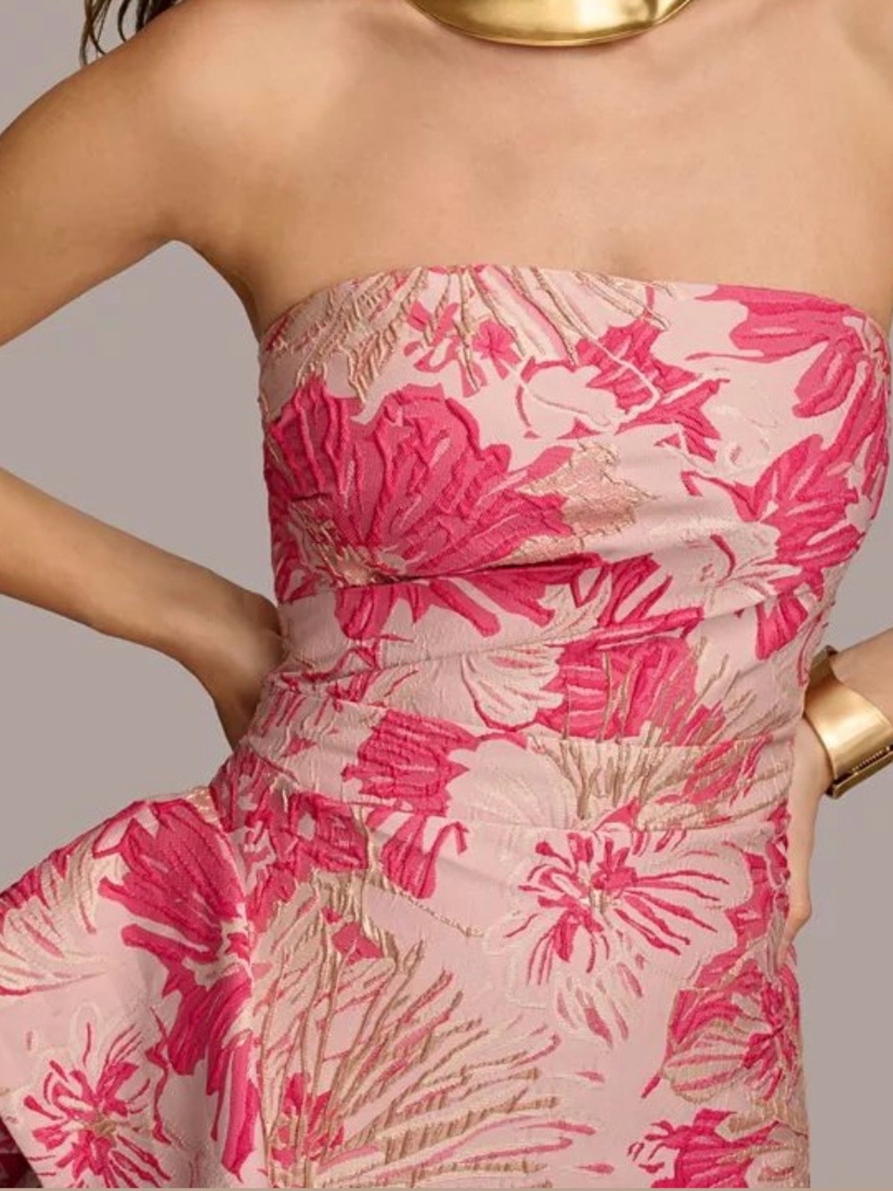 Donna Karan NWT Size 8 Pink Brocade Floral Jacquard Maxi Strapless Dress Gown - Picture 4 of 4
